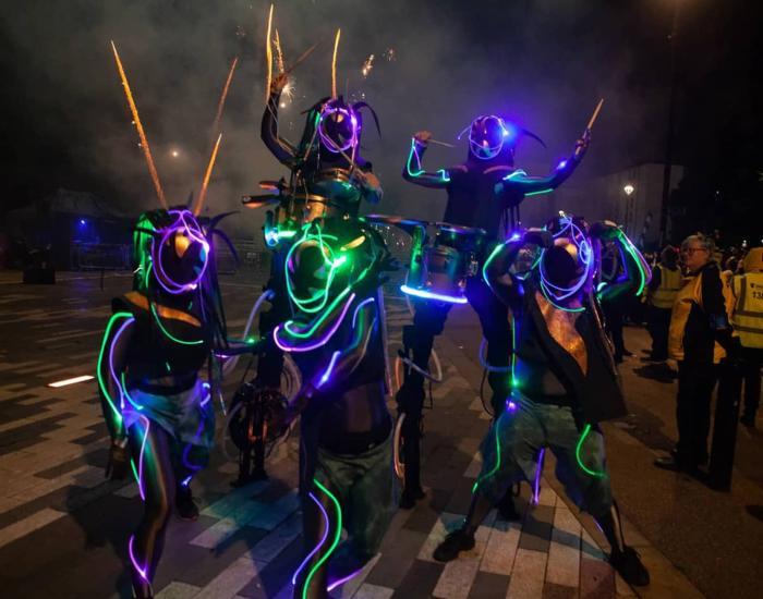Sound Catchers performers dressed in Alien-like costumes